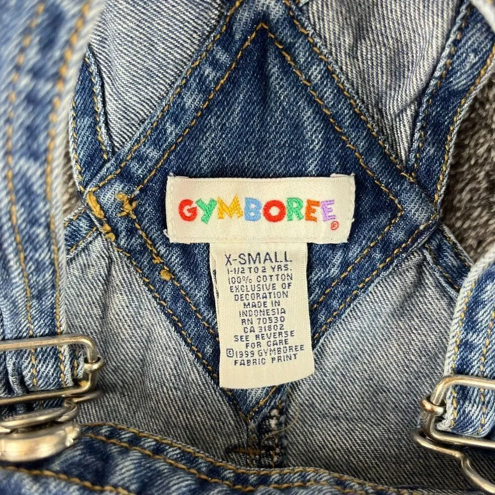 Vtg Gymboree Embroidered Denim Jean Overalls Girl XS 1-2 Years Rainbow Tag